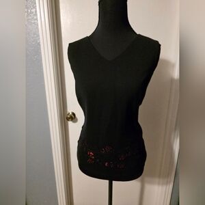 Koret Black Sleeveless Top With Flower Cutouts Size 10